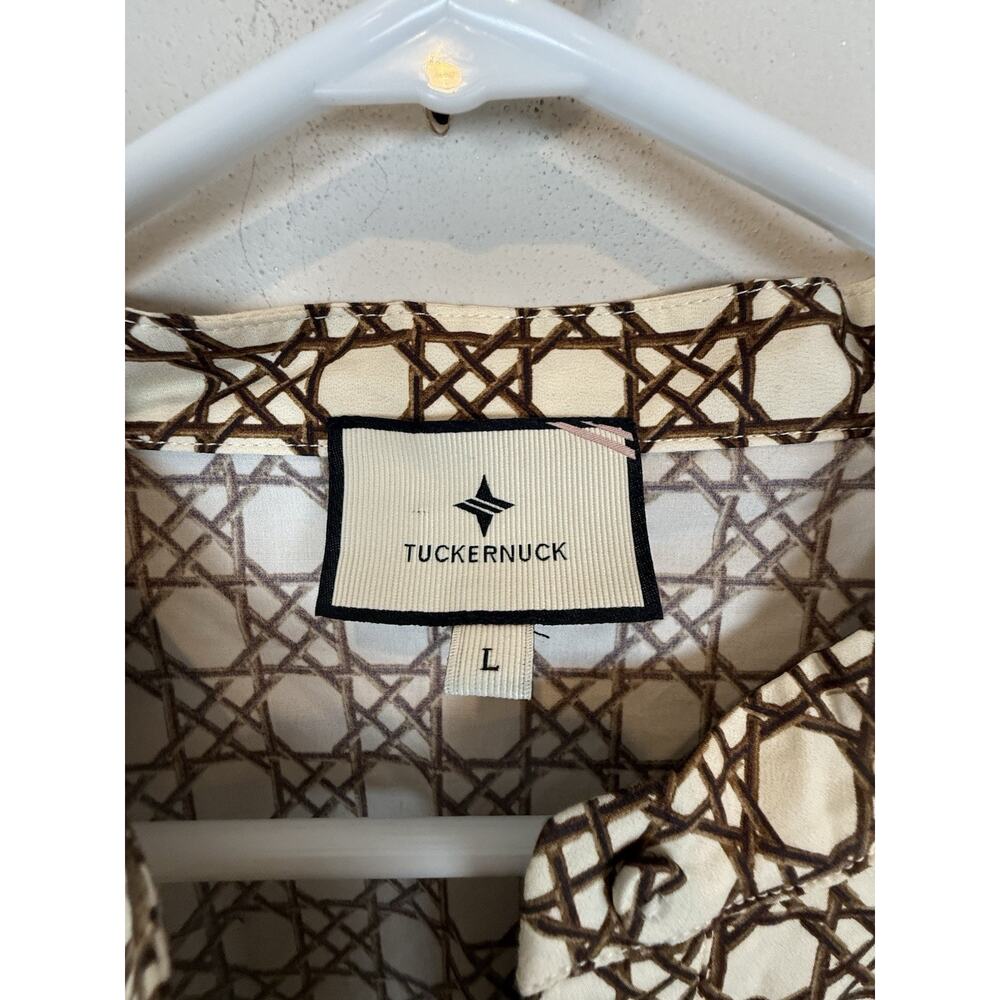 Tuckernuck Birch Cane Royal Shirt Dress Size L Beige White 3/4 Sleeve NEW - Picture 6 of 11